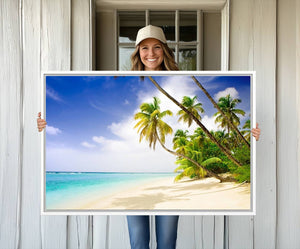 Tropical Beach Canvas Wall Art Print – Palm Trees and White
