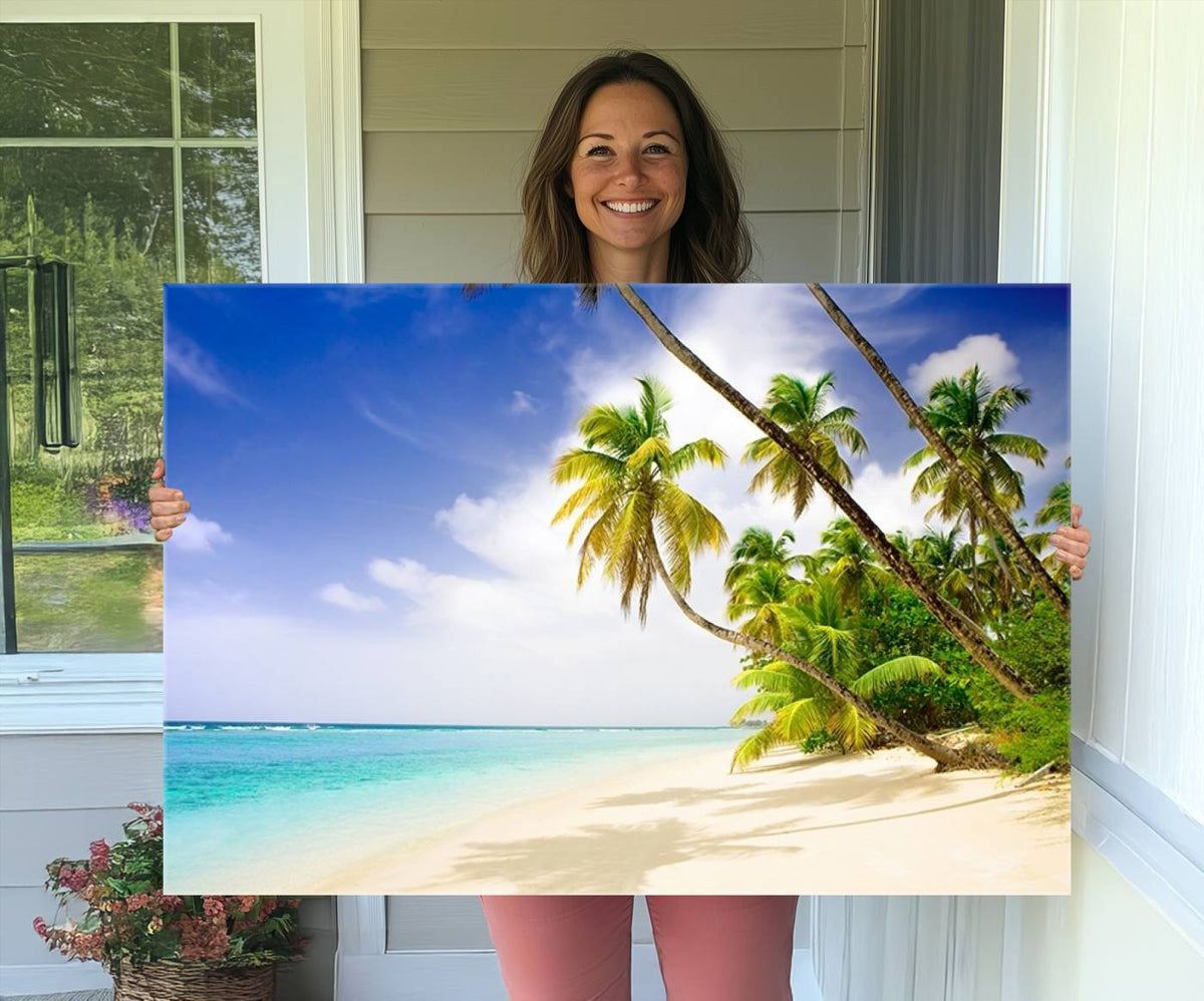 Tropical Beach Canvas Wall Art Print – Palm Trees and White