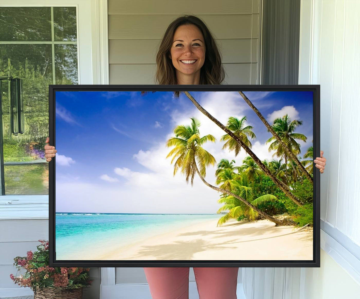 Tropical Beach Canvas Wall Art Print – Palm Trees and White