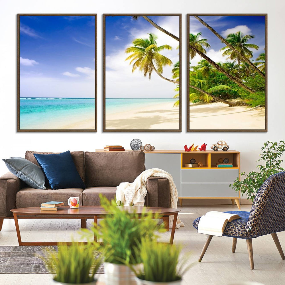 Tropical Beach Canvas Wall Art Print – Palm Trees and White