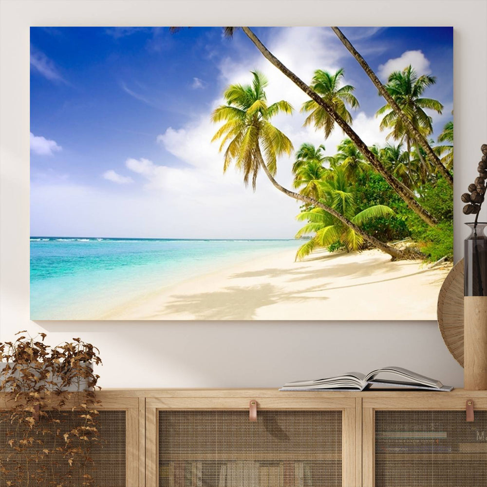 Tropical Beach Canvas Wall Art Print – Palm Trees and White