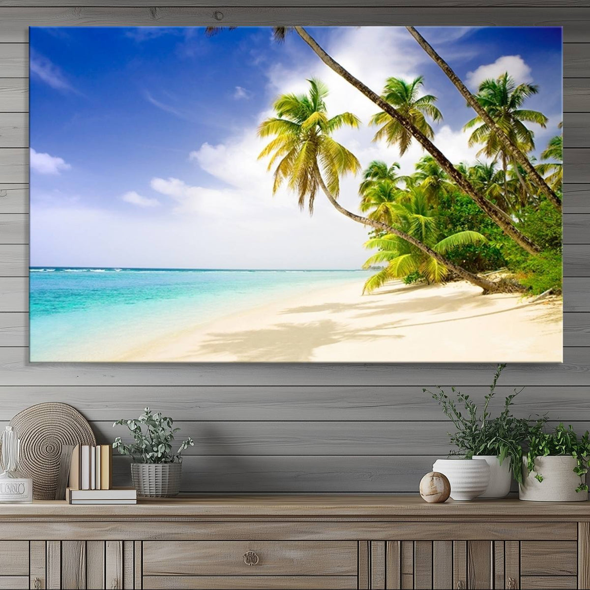 Tropical Beach Canvas Wall Art Print – Palm Trees and White