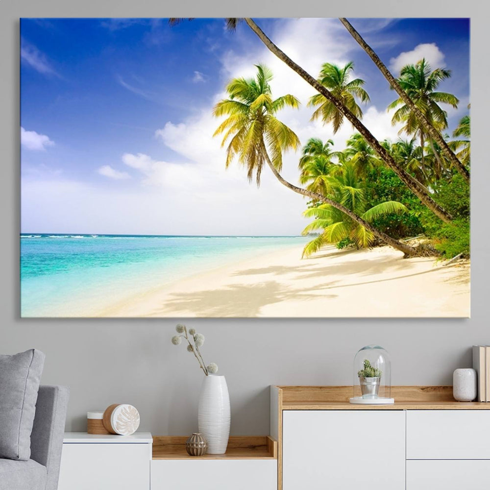 Tropical Beach Canvas Wall Art Print – Palm Trees and White