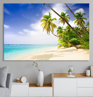 Tropical Beach Canvas Wall Art Print – Palm Trees and White
