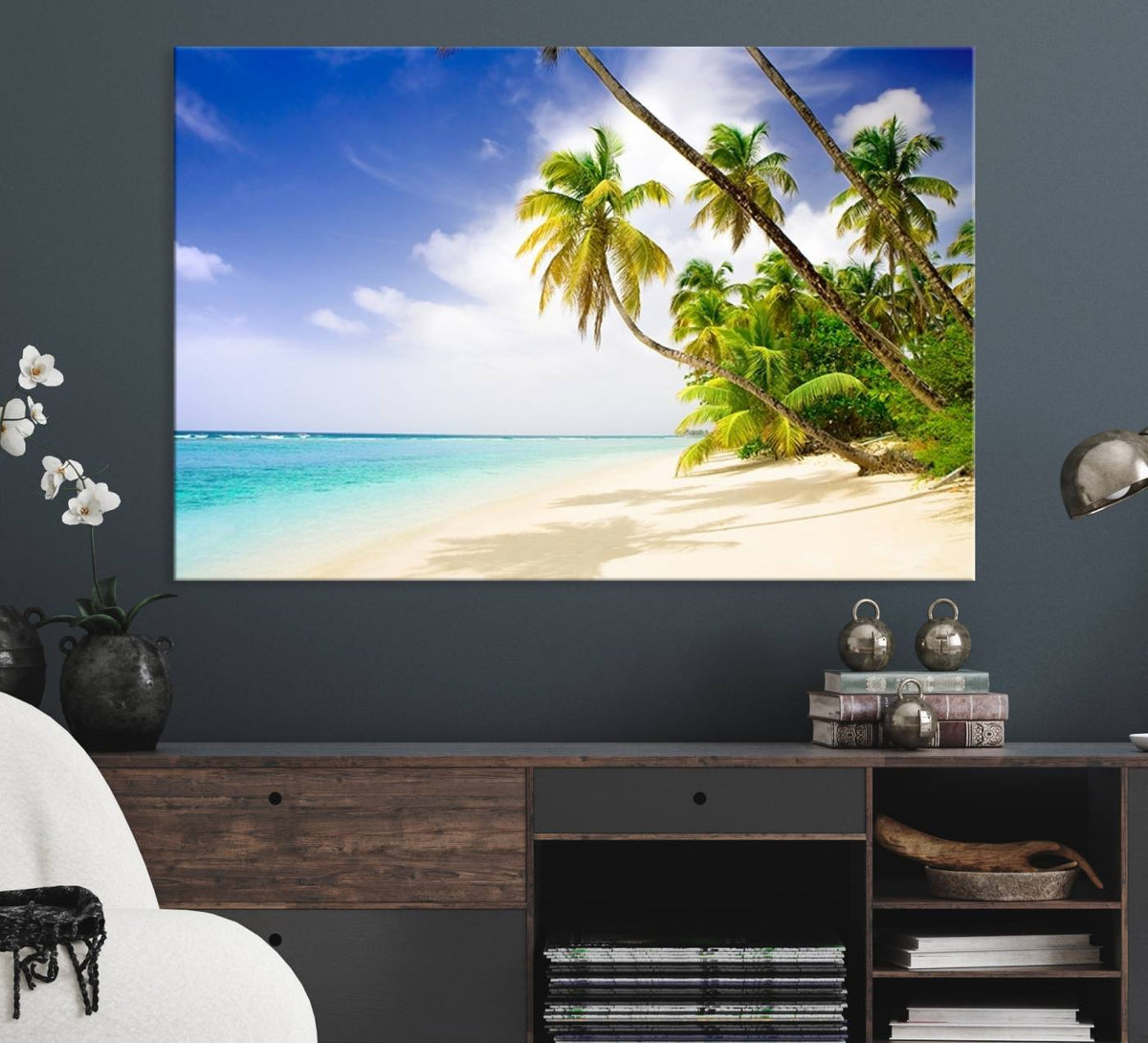 Tropical Beach Canvas Wall Art Print – Palm Trees and White