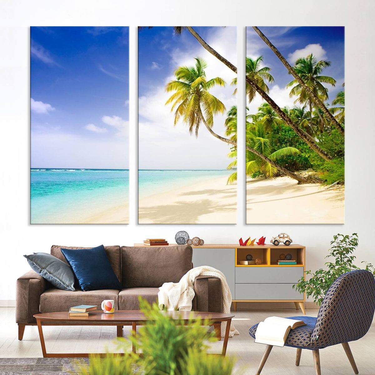 Tropical Beach Canvas Wall Art Print – Palm Trees and White