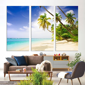 Tropical Beach Canvas Wall Art Print – Palm Trees and White