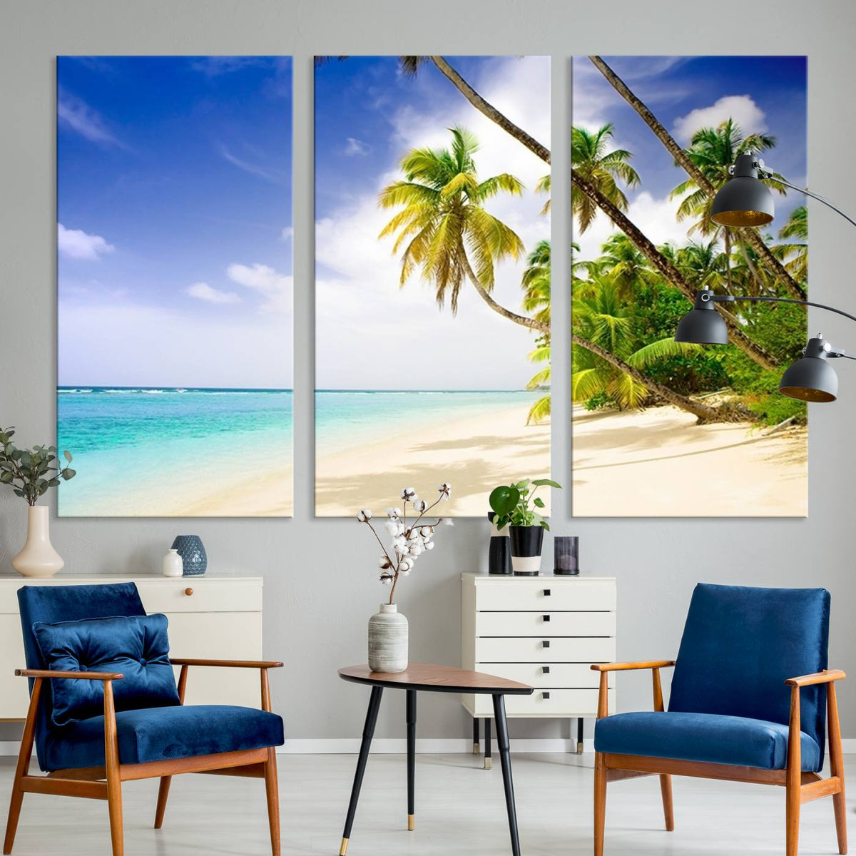Tropical Beach Canvas Wall Art Print – Palm Trees and White