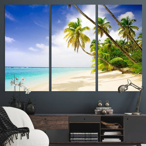 Tropical Beach Canvas Wall Art Print – Palm Trees and White