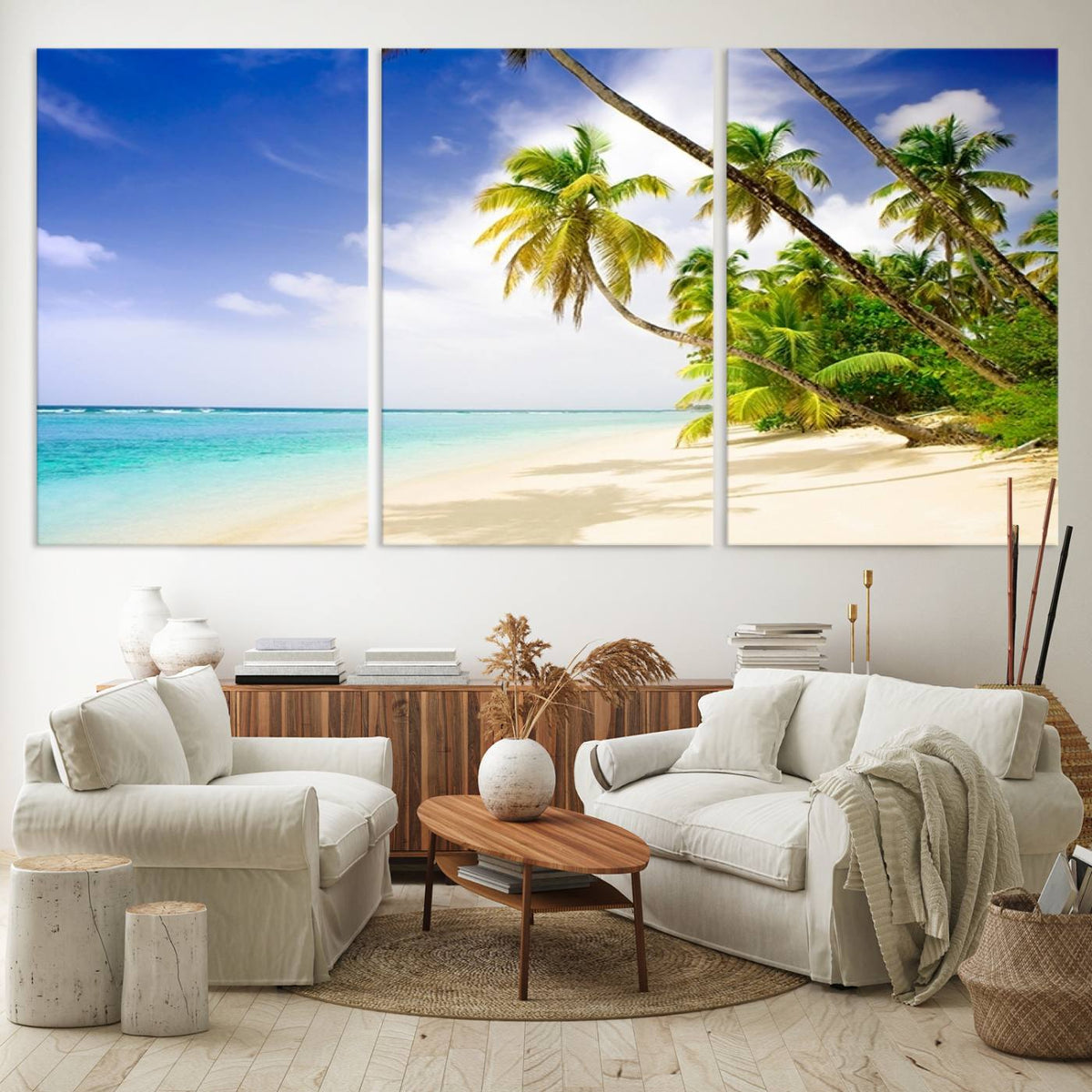 Tropical Beach Canvas Wall Art Print – Palm Trees and White
