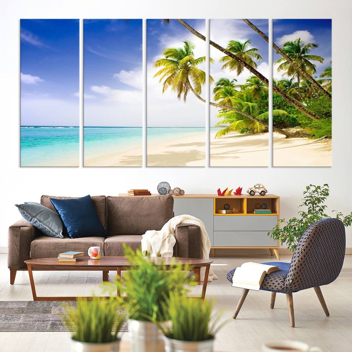 Tropical Beach Canvas Wall Art Print – Palm Trees and White