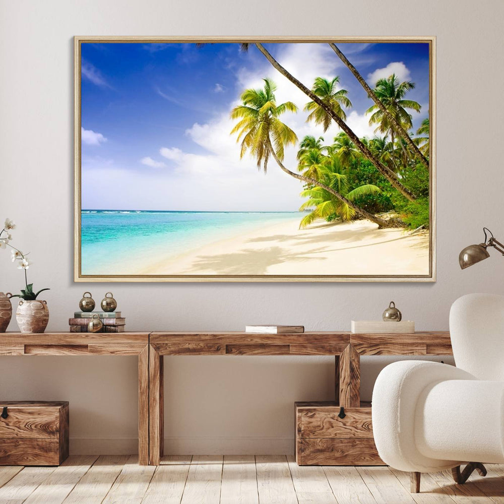 Tropical Beach Canvas Wall Art Print – Palm Trees and White