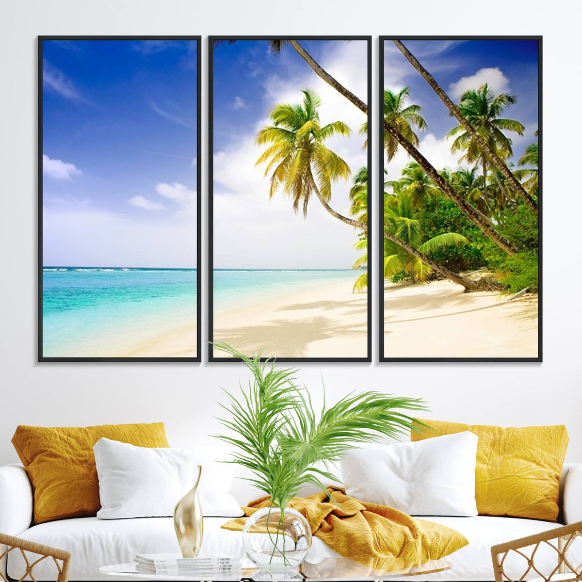 Tropical Beach Canvas Wall Art Print – Palm Trees and White