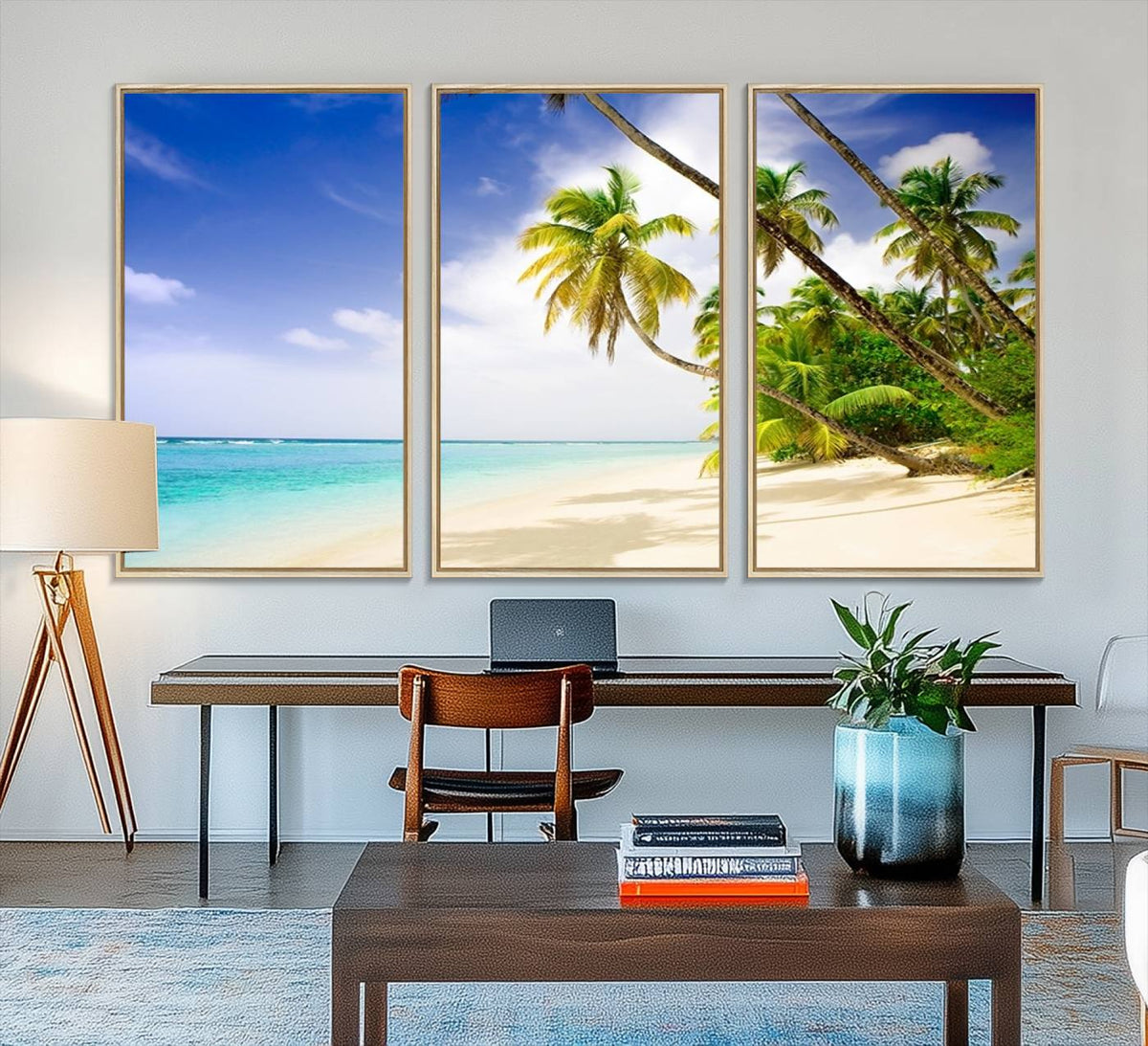 Tropical Beach Canvas Wall Art Print – Palm Trees and White