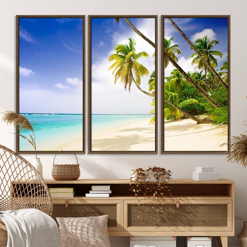 Tropical Beach Canvas Wall Art Print – Palm Trees and White