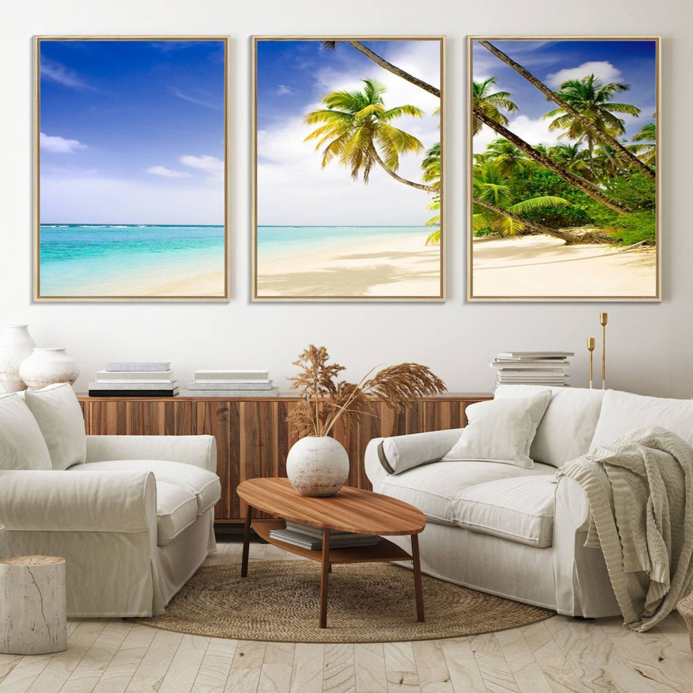 Tropical Beach Canvas Wall Art Print – Palm Trees and White