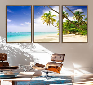Tropical Beach Canvas Wall Art Print – Palm Trees and White