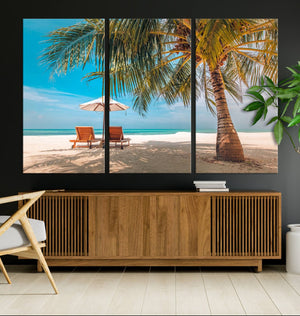Tropical Beach Wall Art | 3-Panel Large Canvas Print with