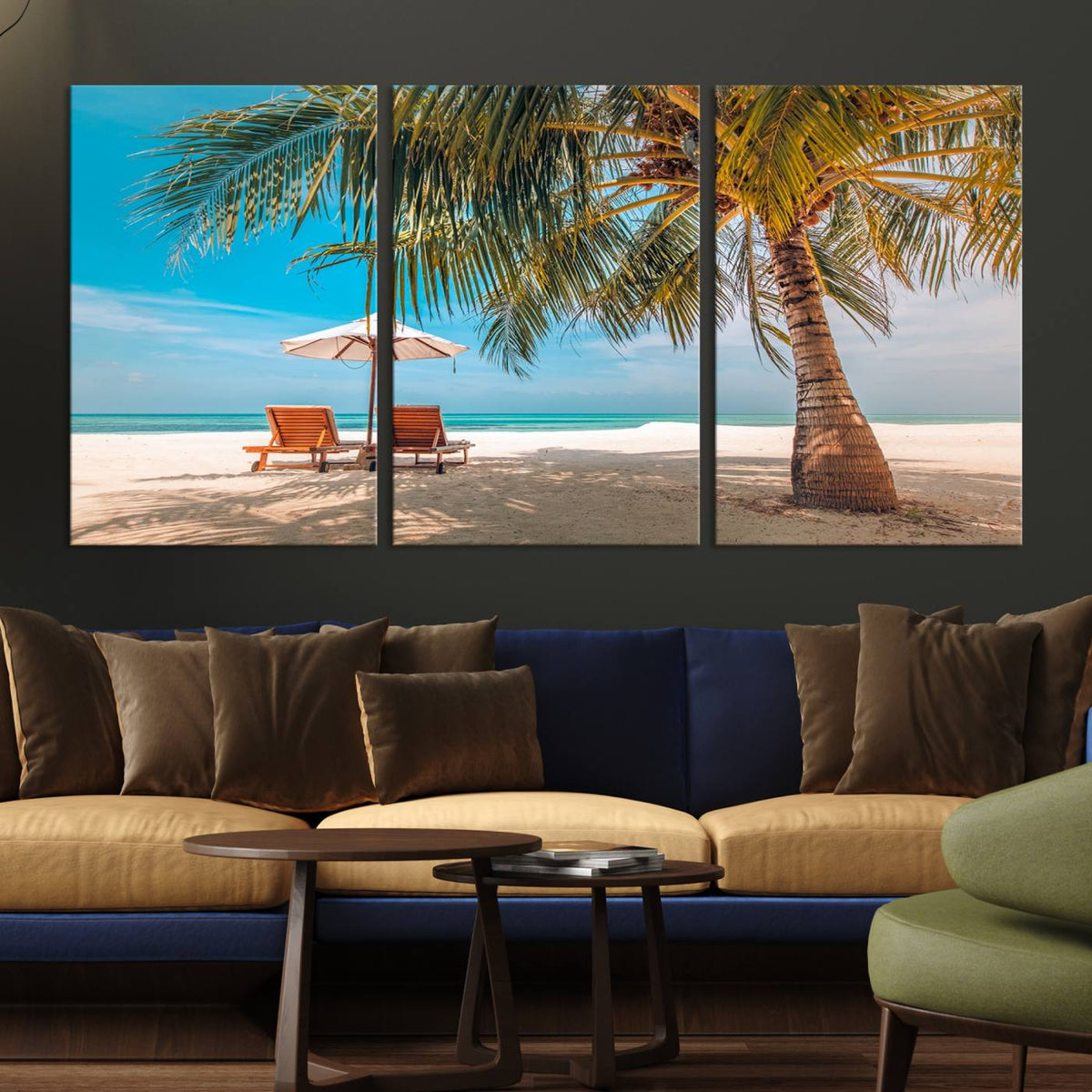 Tropical Beach Wall Art | 3-Panel Large Canvas Print with