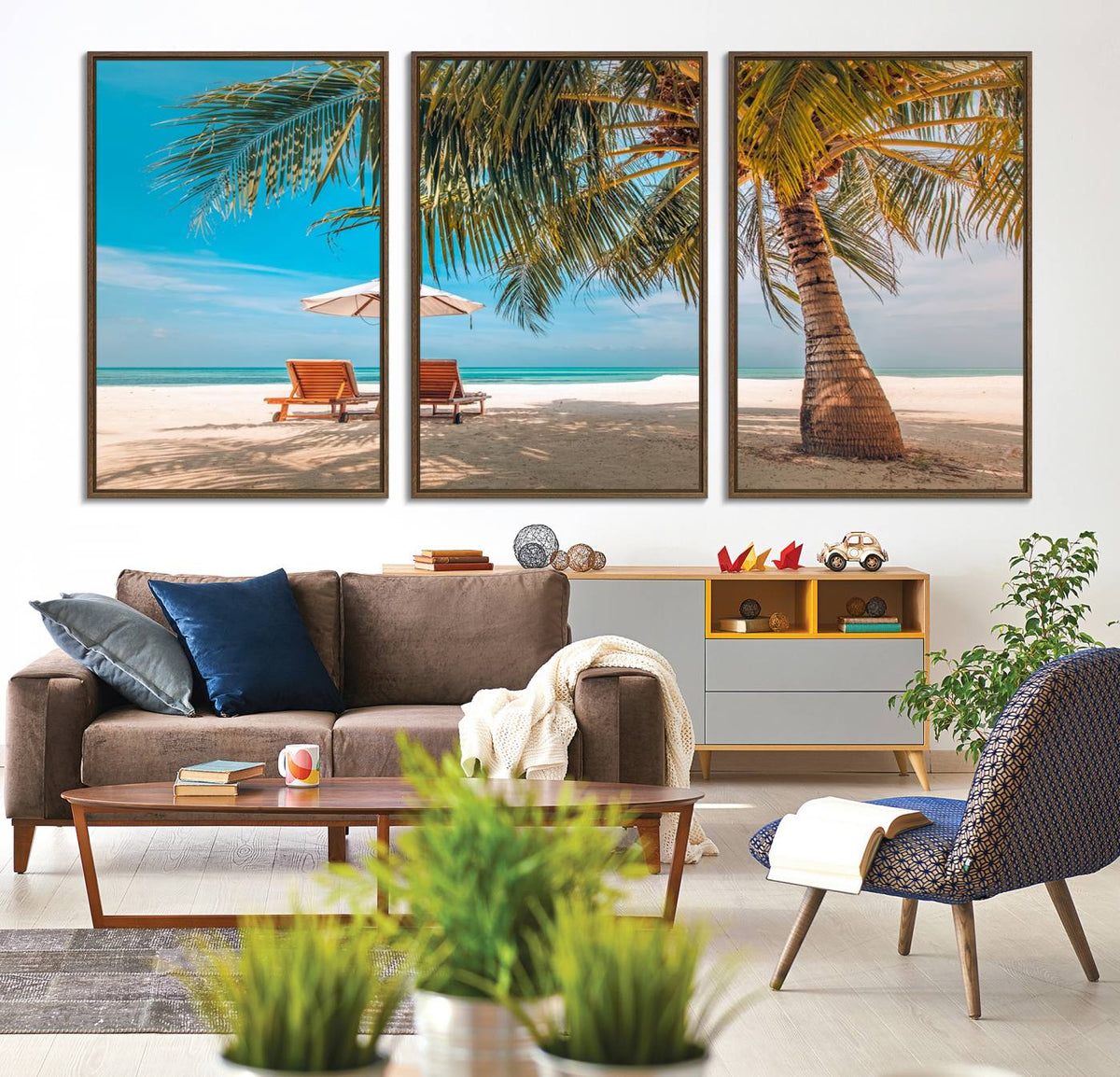 Tropical Beach Wall Art | 3-Panel Large Canvas Print with