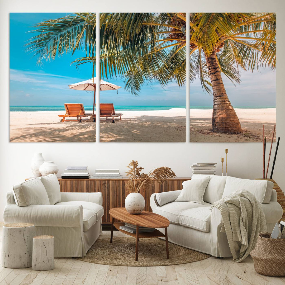 Tropical Beach Wall Art | 3-Panel Large Canvas Print with