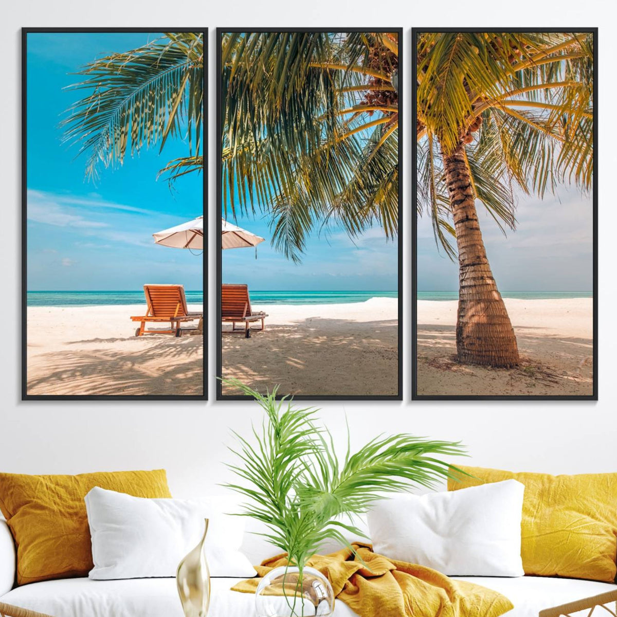 Tropical Beach Wall Art | 3-Panel Large Canvas Print with