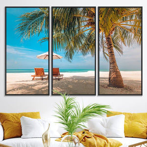 Tropical Beach Wall Art | 3-Panel Large Canvas Print with