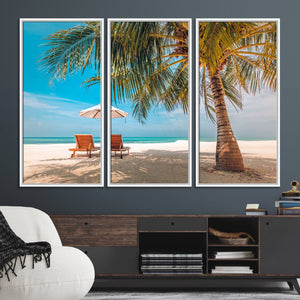 Tropical Beach Wall Art | 3-Panel Large Canvas Print with