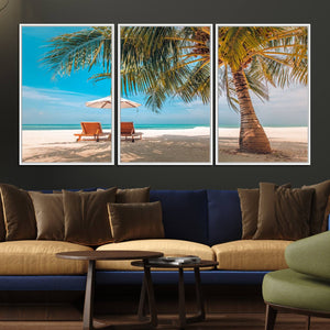 Tropical Beach Wall Art | 3-Panel Large Canvas Print with