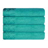 Cotton Floral Jacquard Border Bath Towel Set of 4 - Bath Towel by Superior Brand