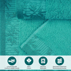 Cotton Floral Jacquard Border Bath Towel Set of 4 - Bath Towel by Superior Brand
