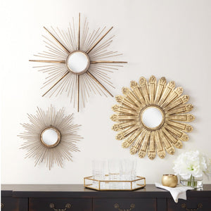 Sunburst Metal Wall Mirror Set of 3
