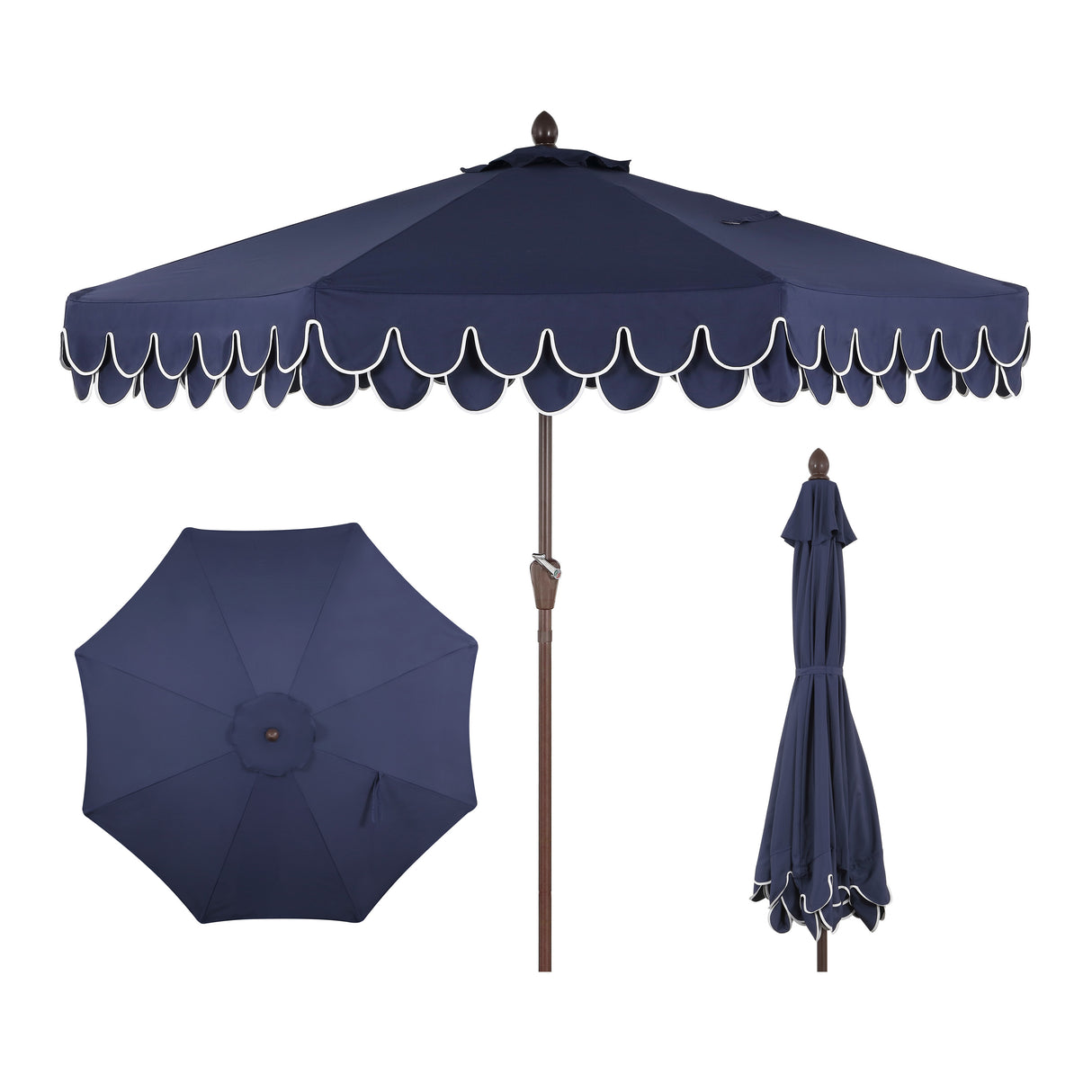 Tracy classic midcentury scalloped fringe market patio umbrella with auto-tilt