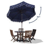 Tracy classic midcentury scalloped fringe market patio umbrella with auto-tilt
