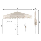 Tracy classic midcentury scalloped fringe market patio umbrella with auto-tilt