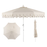 Tracy classic midcentury scalloped fringe market patio umbrella with auto-tilt