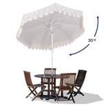 Tracy classic midcentury scalloped fringe market patio umbrella with auto-tilt