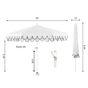 Tracy classic midcentury scalloped fringe market patio umbrella with auto-tilt