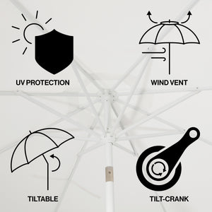 Tracy classic midcentury scalloped fringe market patio umbrella with auto-tilt