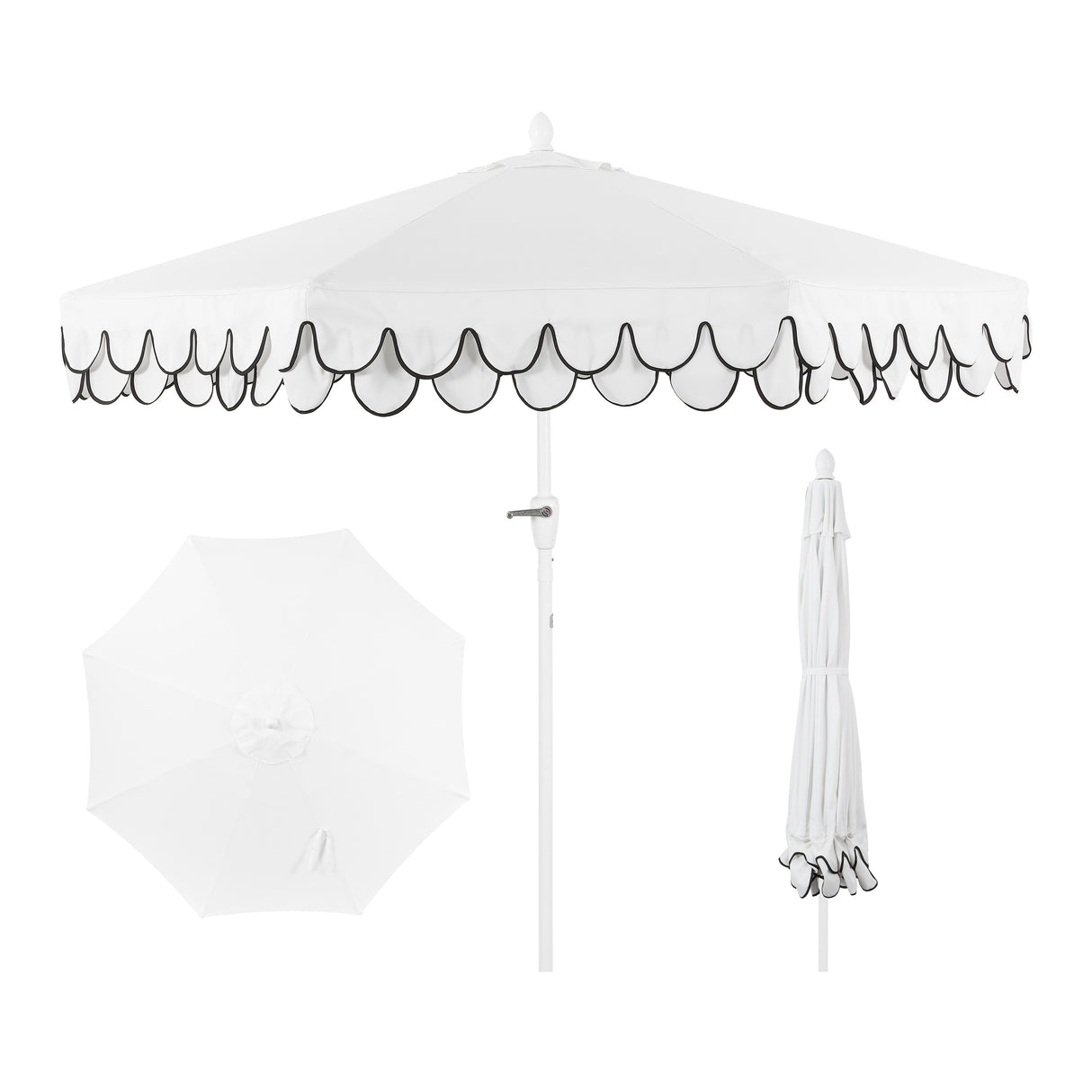 Tracy classic midcentury scalloped fringe market patio umbrella with auto-tilt