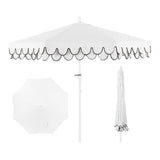Tracy classic midcentury scalloped fringe market patio umbrella with auto-tilt