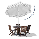 Tracy classic midcentury scalloped fringe market patio umbrella with auto-tilt