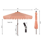 Tracy classic midcentury scalloped fringe market patio umbrella with auto-tilt