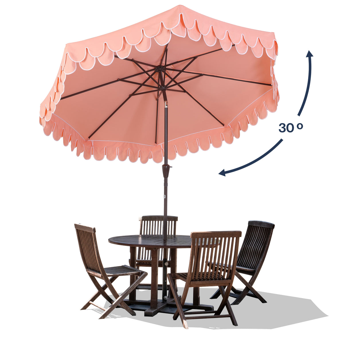 Tracy classic midcentury scalloped fringe market patio umbrella with auto-tilt