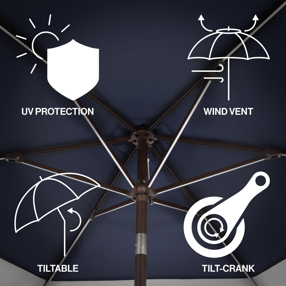 Spencer classic coastal 2-tone solar led market patio umbrella with 12 led strip lights