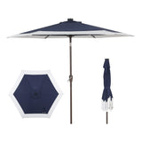 Spencer classic coastal 2-tone solar led market patio umbrella with 12 led strip lights