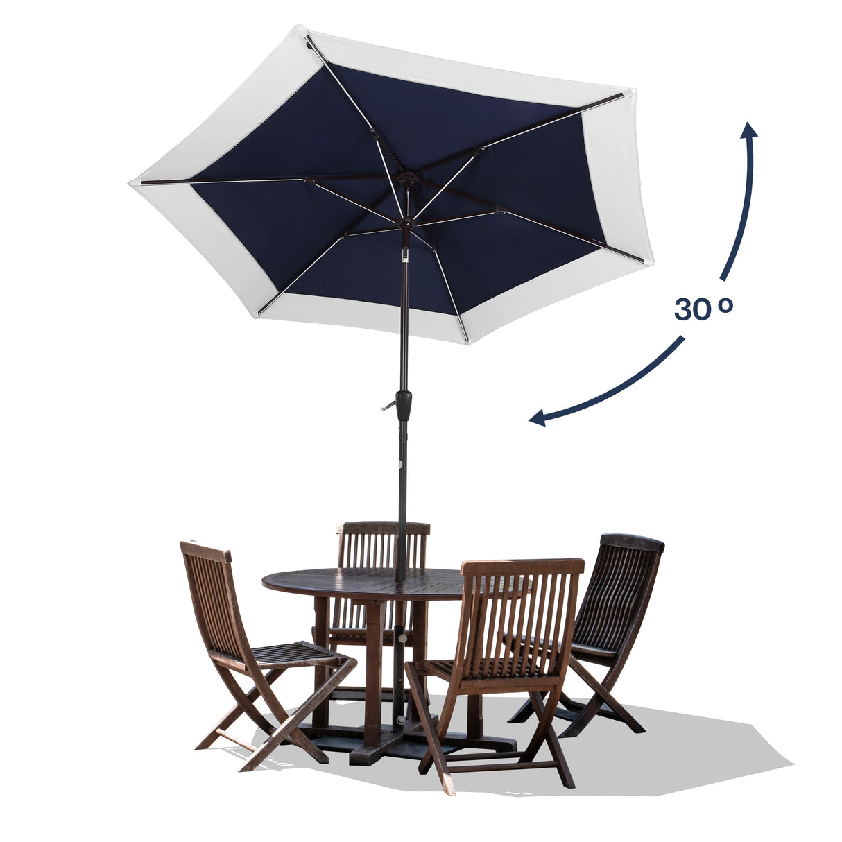 Spencer classic coastal 2-tone solar led market patio umbrella with 12 led strip lights