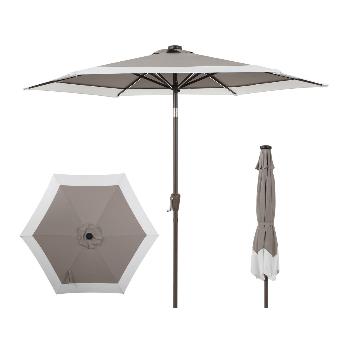 Spencer classic coastal 2-tone solar led market patio umbrella with 12 led strip lights