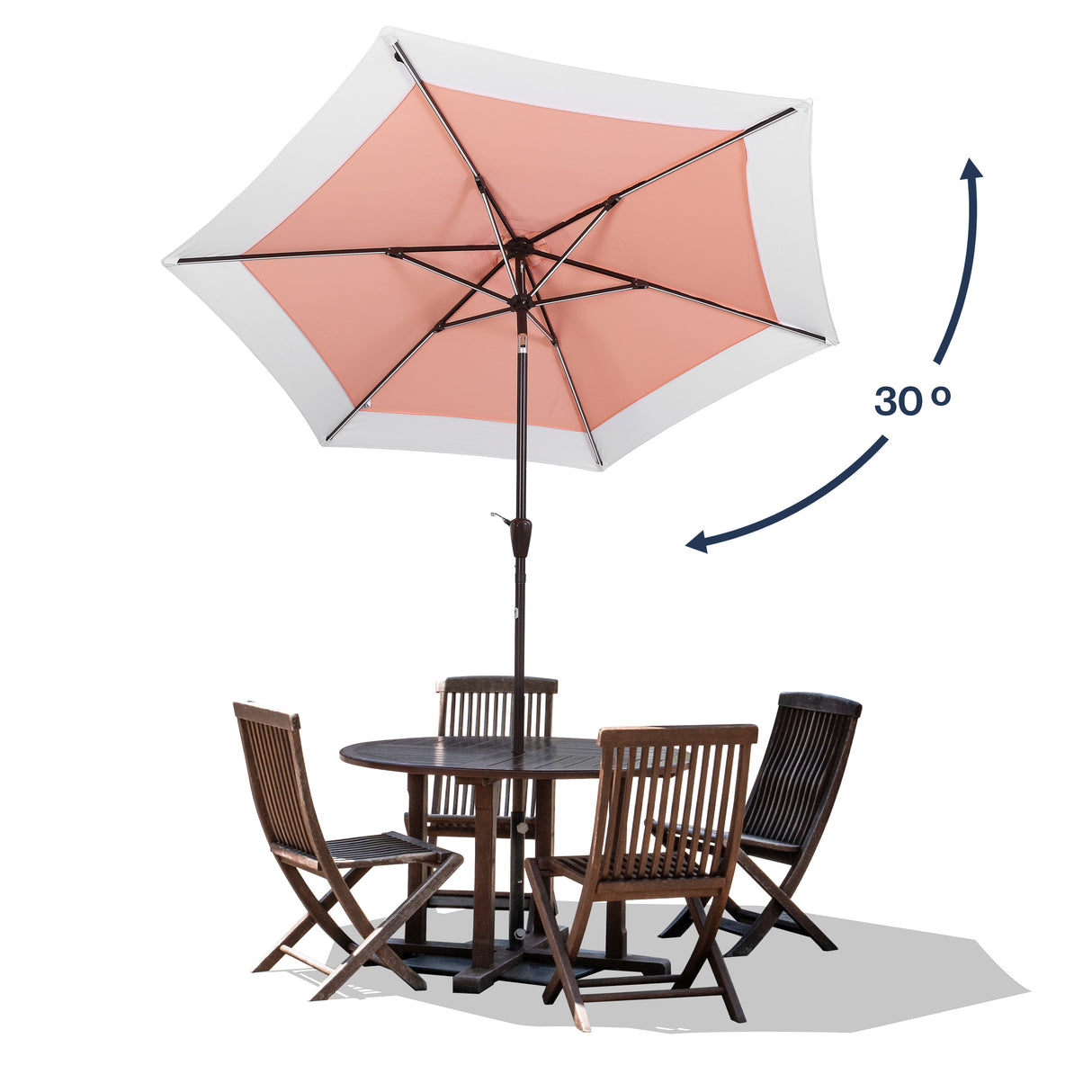Spencer classic coastal 2-tone solar led market patio umbrella with 12 led strip lights