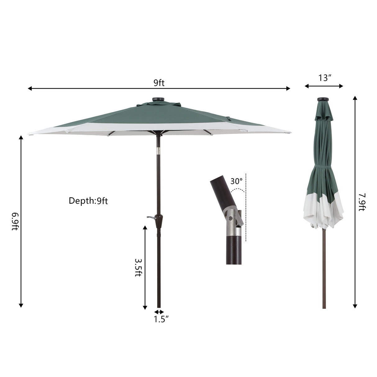Spencer classic coastal 2-tone solar led market patio umbrella with 12 led strip lights
